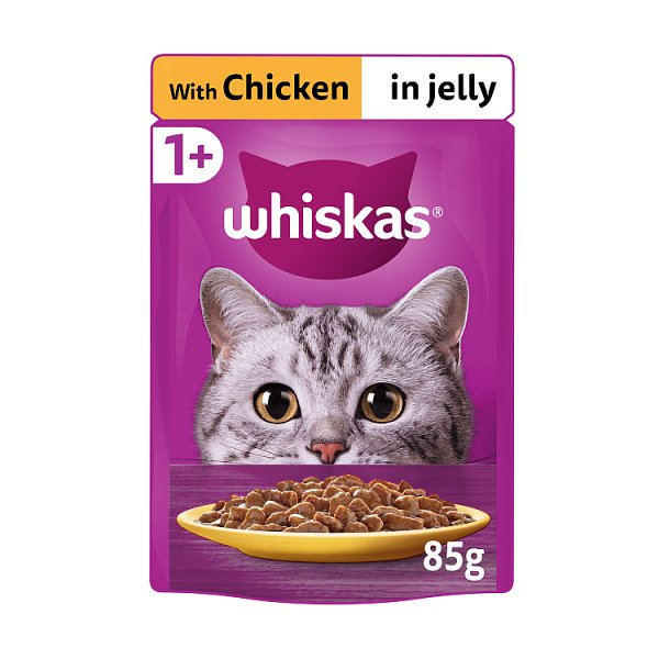WHISKAS 1+ ADULT WET CAT FOOD POUCHES IN JELLY WITH CHICKEN 85G