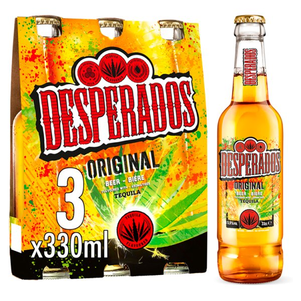 DESPERADOS TEQUILA FLAVOURED LAGER BEER BOTTLE 3X330ML