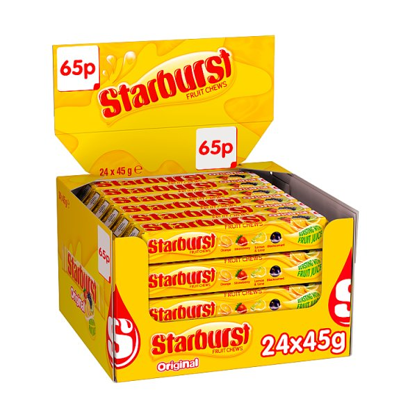 STARBURST VEGAN CHEWY SWEETS FRUIT FLAVOURED BAG £0.65 PMP 45G