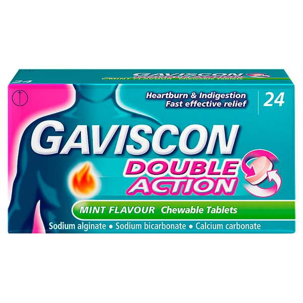 GAVISCON DOUBLE ACTION MINT FLAVOUR 24 CHEWABLE TABLETS