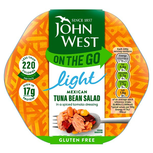 JOHN WEST ON THE GO LIGHT MEXICAN TUNA BEAN SALAD 220G