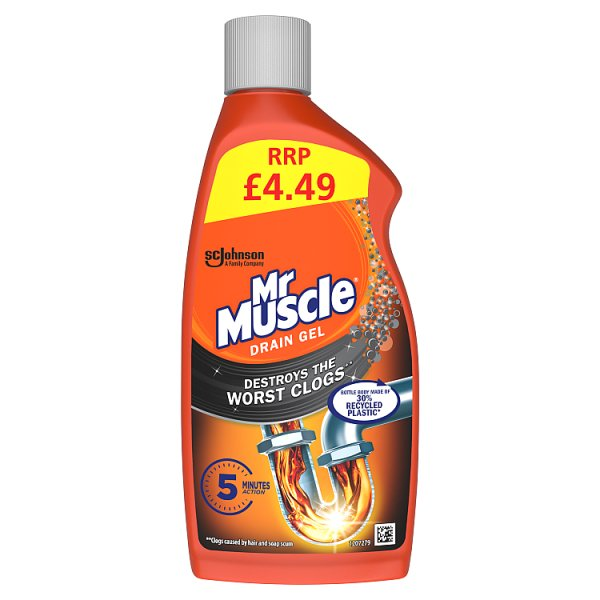 MR MUSCLE DRAIN GEL PLUGHOLE UNBLOCKER 500ML PMP