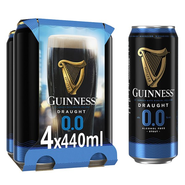 GUINNESS DRAUGHT ALCOHOL FREE STOUT BEER 0.0% VOL 4X440ML CANS