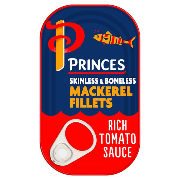 PRINCES SKINLESS & BONELESS MACKEREL FILLETS RICH TOMATO SAUCE 125G