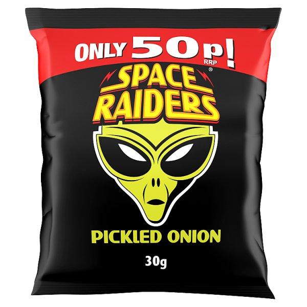 SPACE RAIDERS PICKLED ONION CRISPS 30G, 50P PMP
