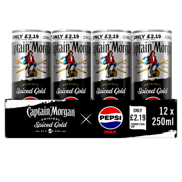 CAPTAIN MORGAN ORIGINAL SPICED GOLD AND PEPSI MAX PREMIX 12X250ML PMP 5% VOL CAN