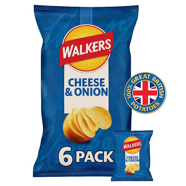 WALKERS CHEESE & ONION MULTIPACK CRISPS 6X25G