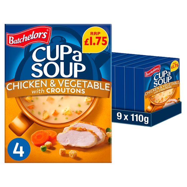 BATCHELORS CUP A SOUP CHICKEN & VEGETABLE WITH CROUTONS 4 INSTANT SOUP SACHETS 110G