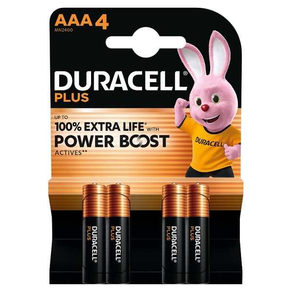 DURACELL PLUS AAA BATTERIES (4 PACK) POWER BOOST ALKALINE BATTERIES 1.5V