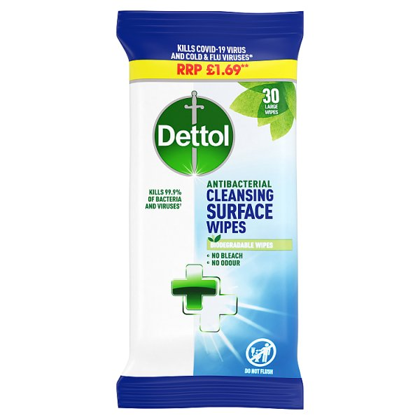 DETTOL ANTIBACTERIAL SURFACE CLEANSING WIPES, 30 WIPES