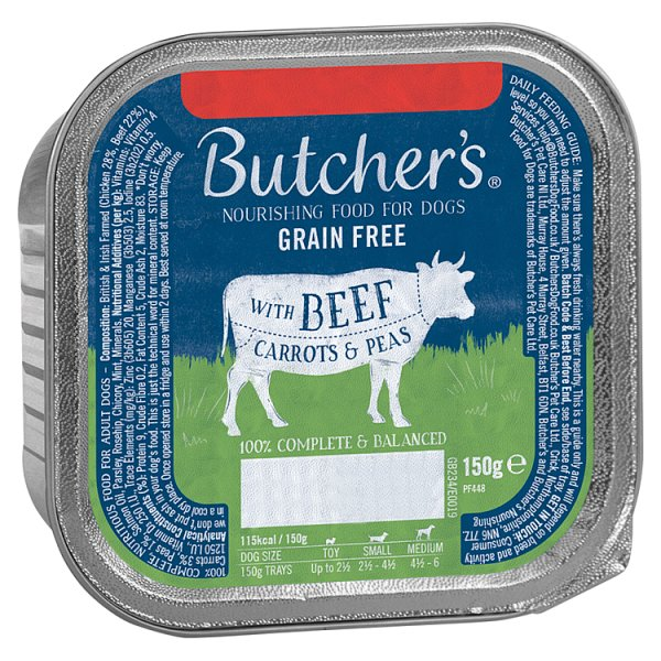 BUTCHER'S NOURISHING FOOD FOR DOGS WITH BEEF CARROTS & PEAS 150G