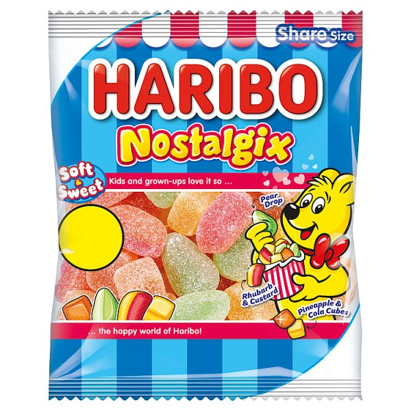 HARIBO NOSTALGIX SUGAR COATED FRUIT & COLA FLAVOUR JELLY SWEETS 140G