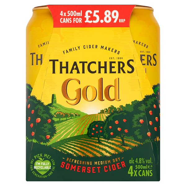 THATCHERS GOLD SOMERSET CIDER 4 X 500ML CANS