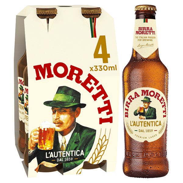 BIRRA MORETTI PREMIUM LAGER BEER BOTTLE 4X330ML