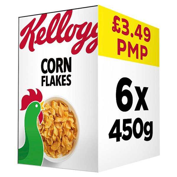 KELLOGG'S CORN FLAKES BREAKFAST CEREAL 6X450G PMP £3.49