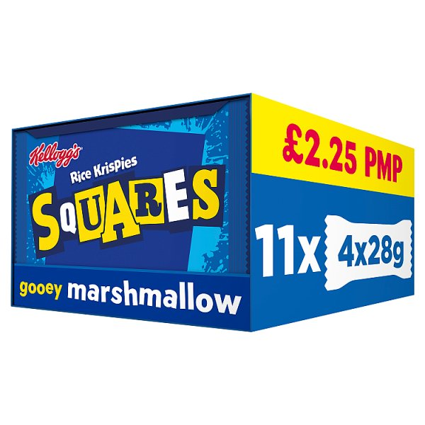 KELLOGG'S RICE KRISPIES SQUARES MARSHMALLOW SNACK BARS 4 X 28G PMP £2.25