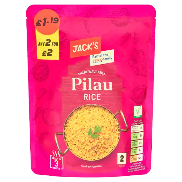 JACK'S MICROWAVEABLE PILAU RICE 250G