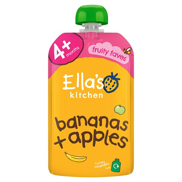 ELLA'S KITCHEN ORGANIC BANANAS AND APPLES BABY FOOD POUCH 4+ MONTHS 120G