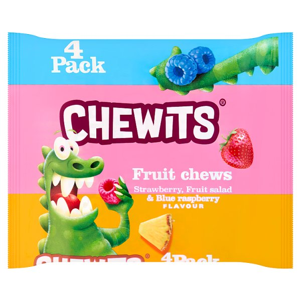 CHEWITS FRUIT CHEWS STRAWBERRY, FRUIT SALAD & BLUE RASPBERRY FLAVOUR 4 X 30G