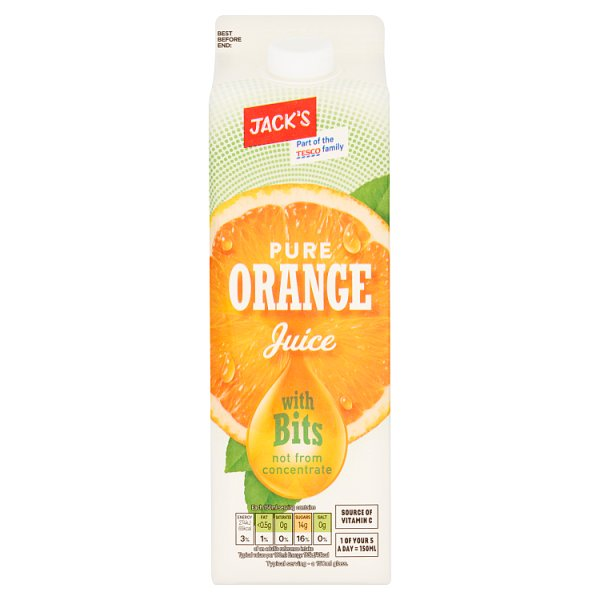 JACK'S PURE ORANGE JUICE WITH BITS NOT FROM CONCENTRATE 1 LITRE