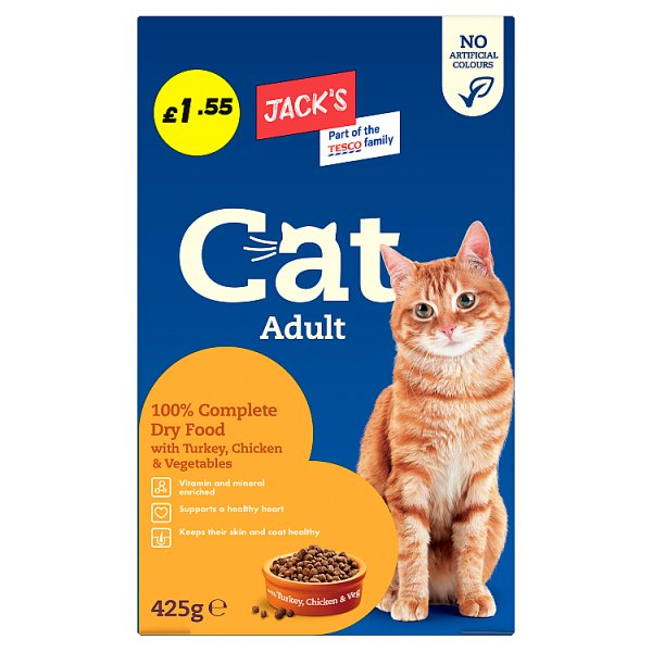 JACK'S CAT ADULT 100% COMPLETE DRY FOOD WITH TURKEY, CHICKKEN & VEGETABLES 425G