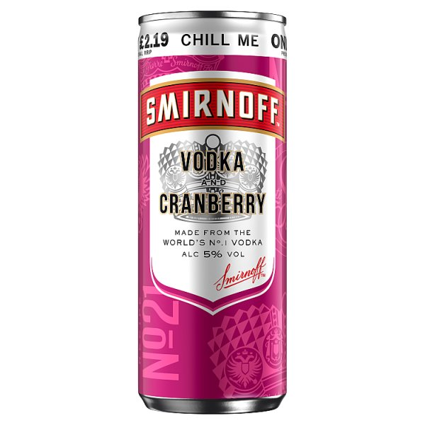 SMIRNOFF NO.21 VODKA AND CRANBERRY 5% VOL READY TO DRINK PREMIX 250ML CAN PMP £2.19