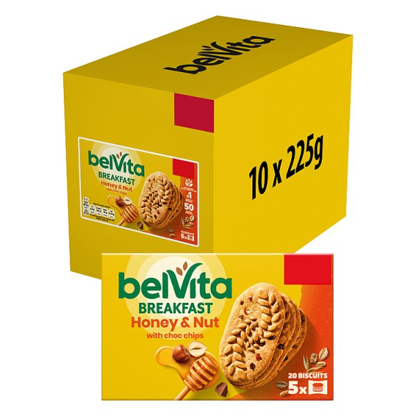 BELVITA BREAKFAST BISCUITS HONEY & NUT WITH CHOC CHIPS 5 PACK £1.49 PMP 225G