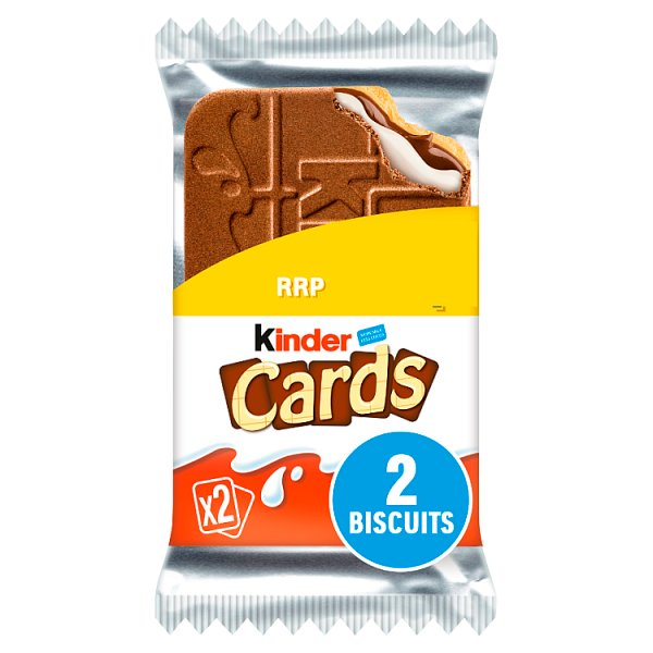 KINDER CARDS MILK CHOCOLATE WAFER BISCUIT SNACK BAR TWIN PACK 25.6G PMP
