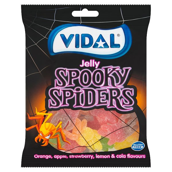 VIDAL JELLY SPOOKY SPIDERS ORANGE, APPLE, STRAWBERRY, LEMON & COLA FLAVOURS 150G