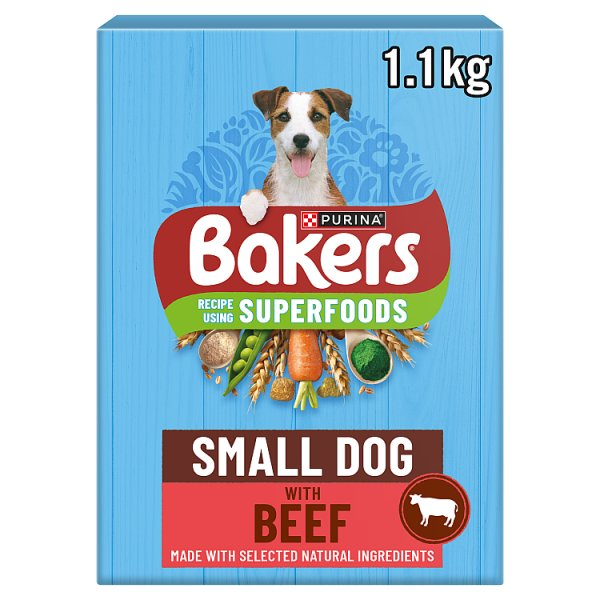 BAKERS SUPERFOODS SMALL DOG BEEF DRY DOG FOOD 1.1KG PMP