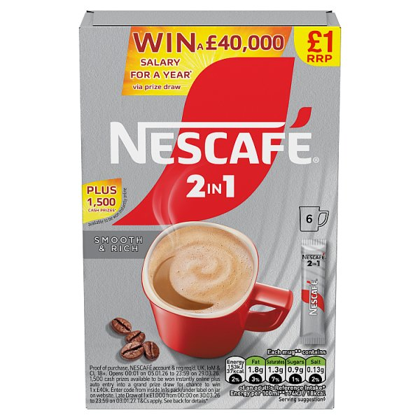 NESCAFE 2IN1 INSTANT COFFEE SACHETS 6 X 9G PMP
